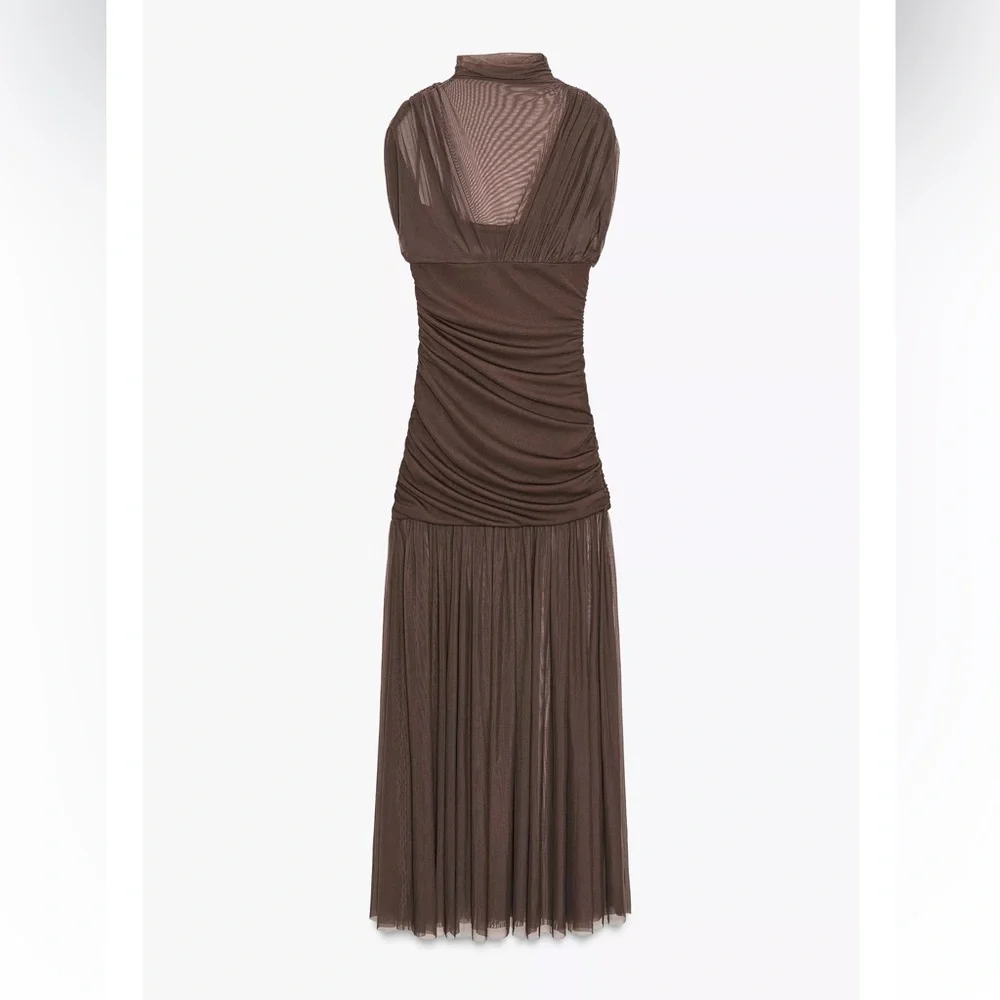 Zara Asymmetrical Brown Dress - Picture 6 of 10